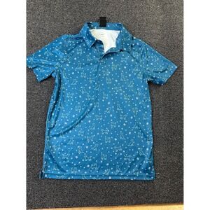 BCG Golf Boys Teal Blue Dog Paw Print Performance Polo Shirt Size L 14-16